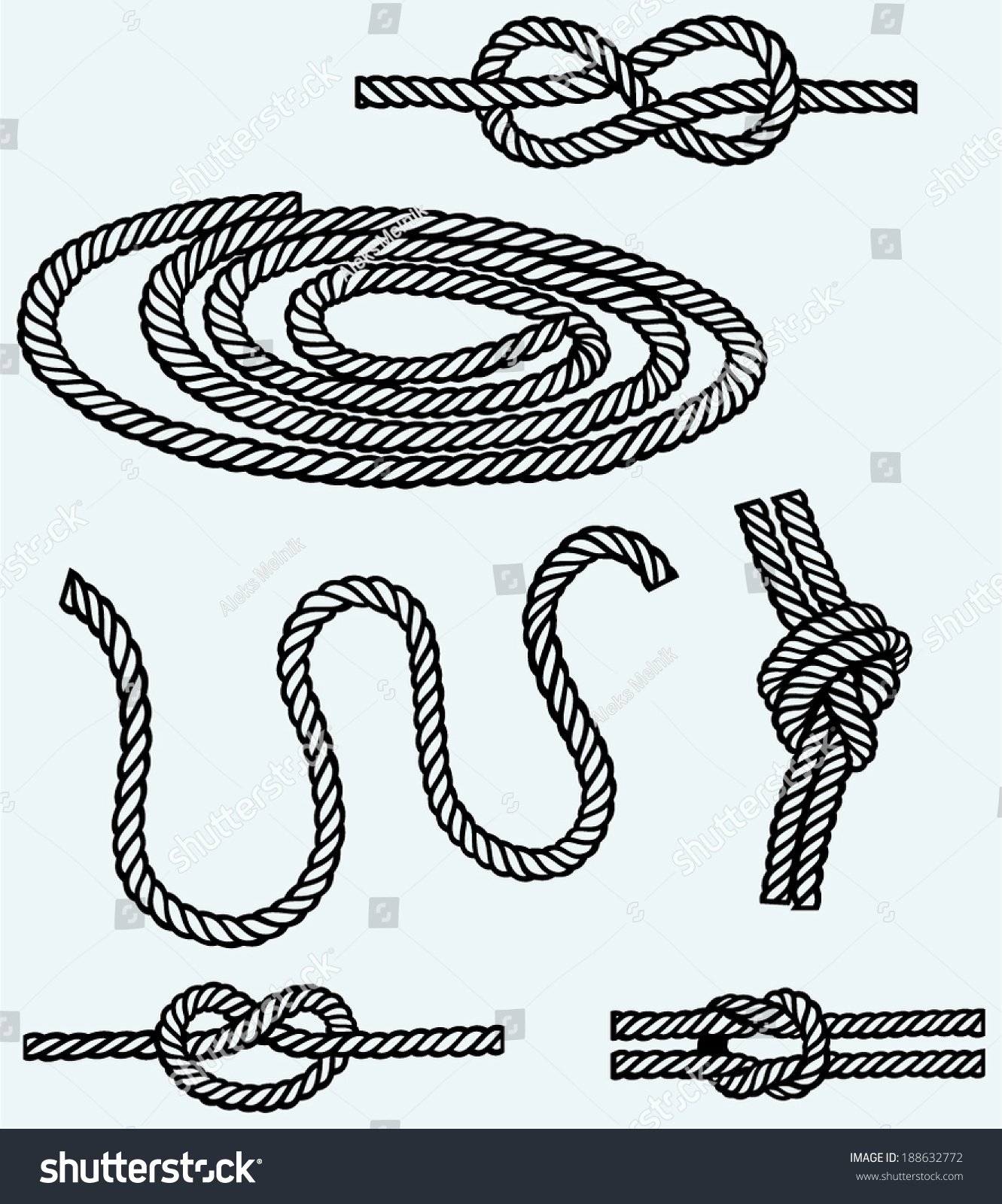 Nautical Rope Knots. Isolated On Blue Background Stock Vector ...