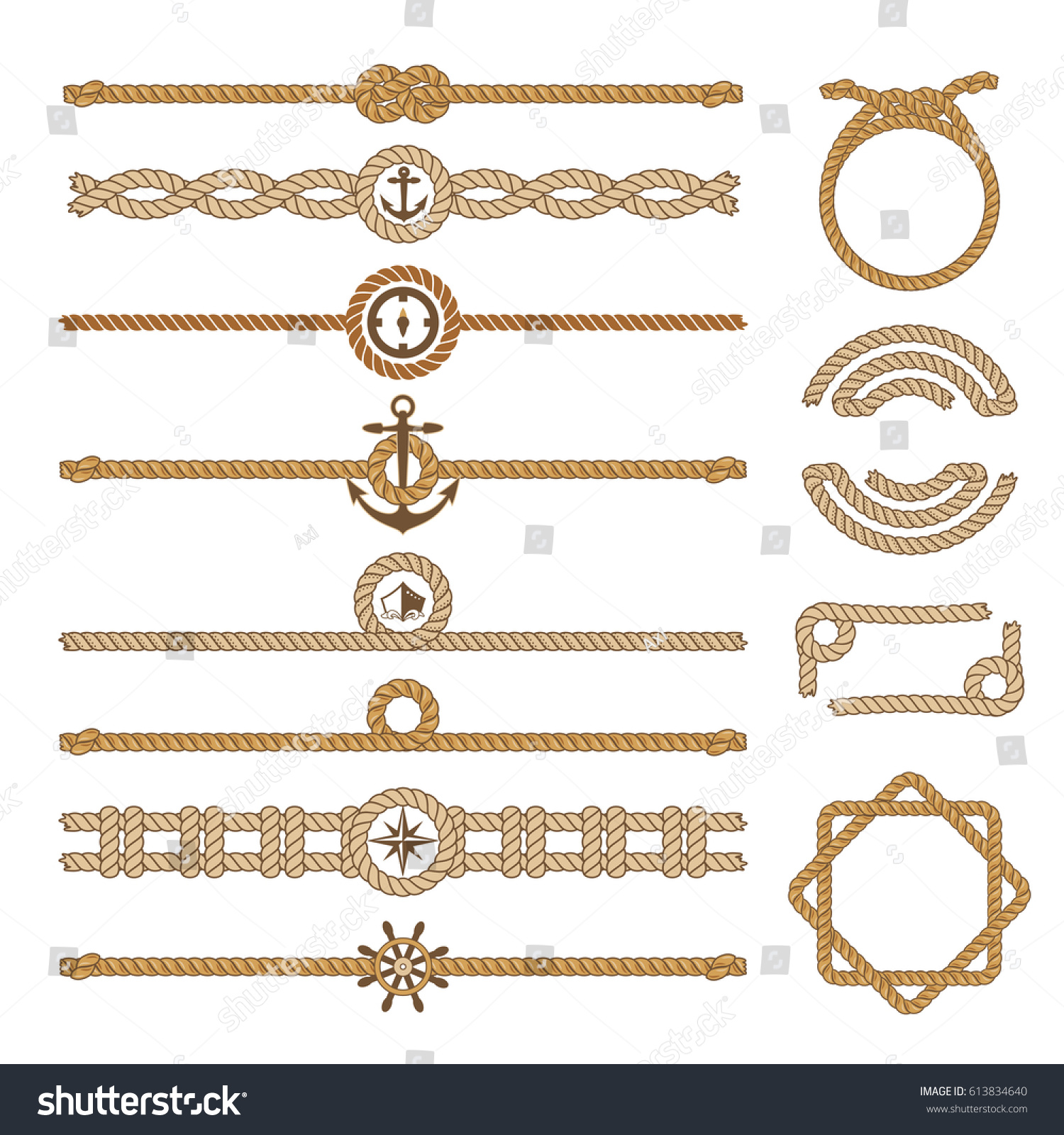 Nautical Vintage Rope Vector Dividers Elements Stock Vector 613834640