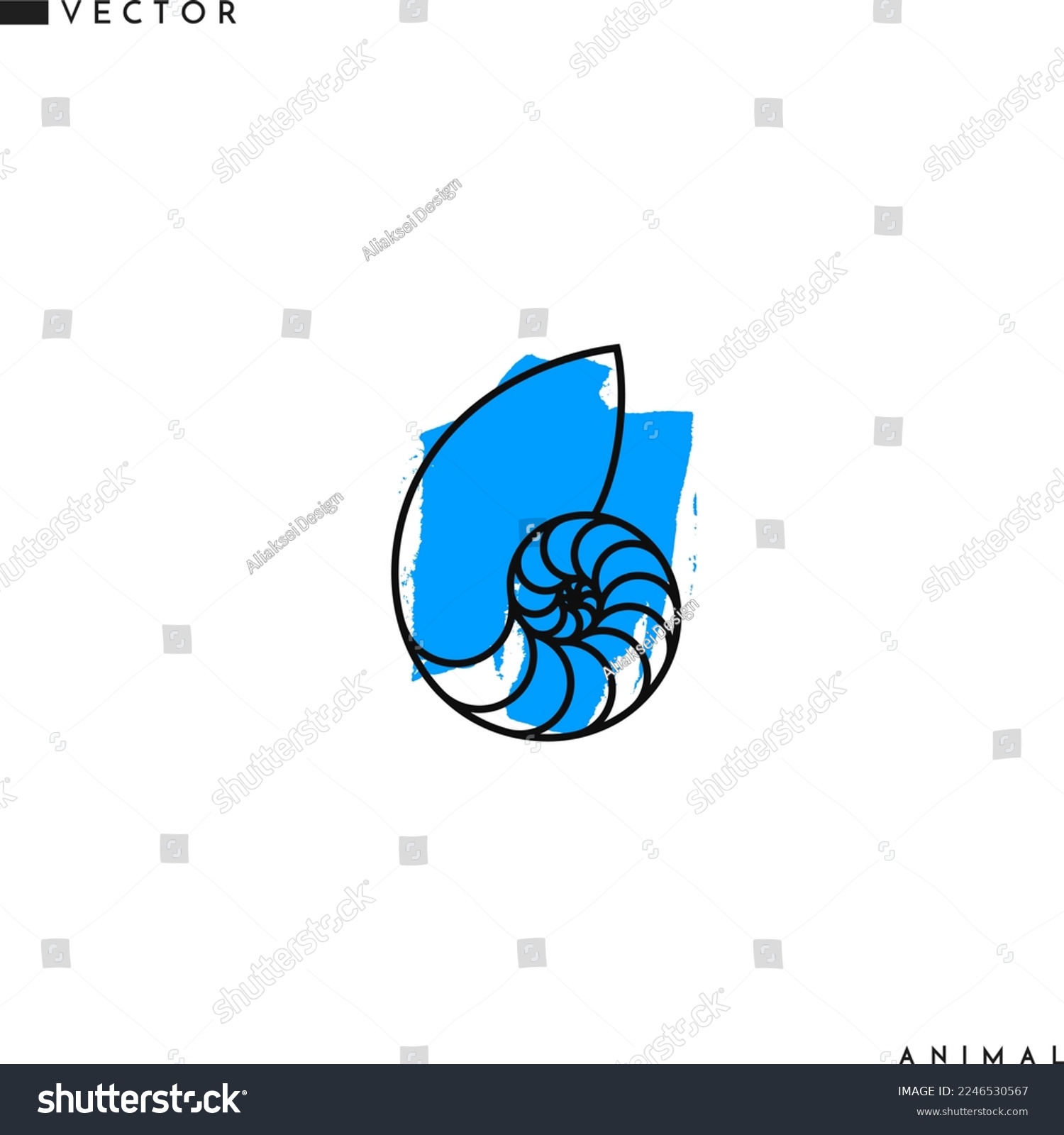 SVG of Nautilus shell. Outline style sign on blue brush stroke svg