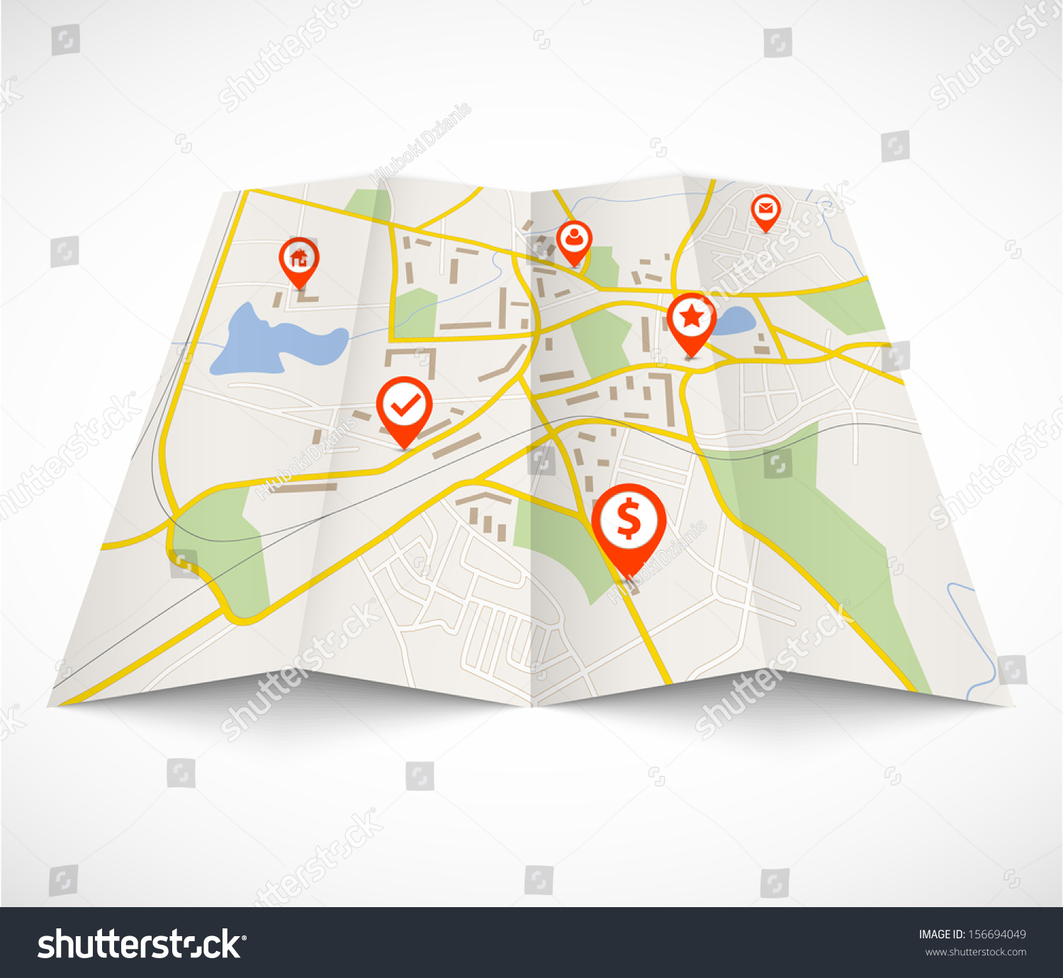 Navigation Map Red Pins Stock Vector (royalty Free) 156694049