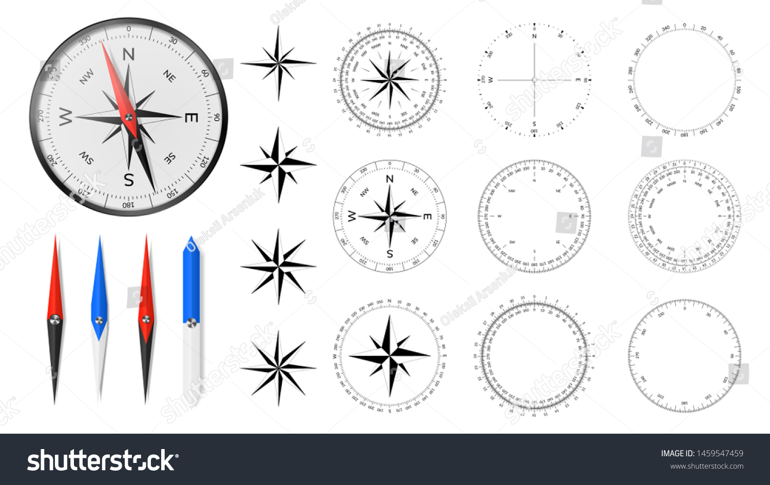 SVG of Navigational compass with set of additional dial faces, wind roses and directional needles svg