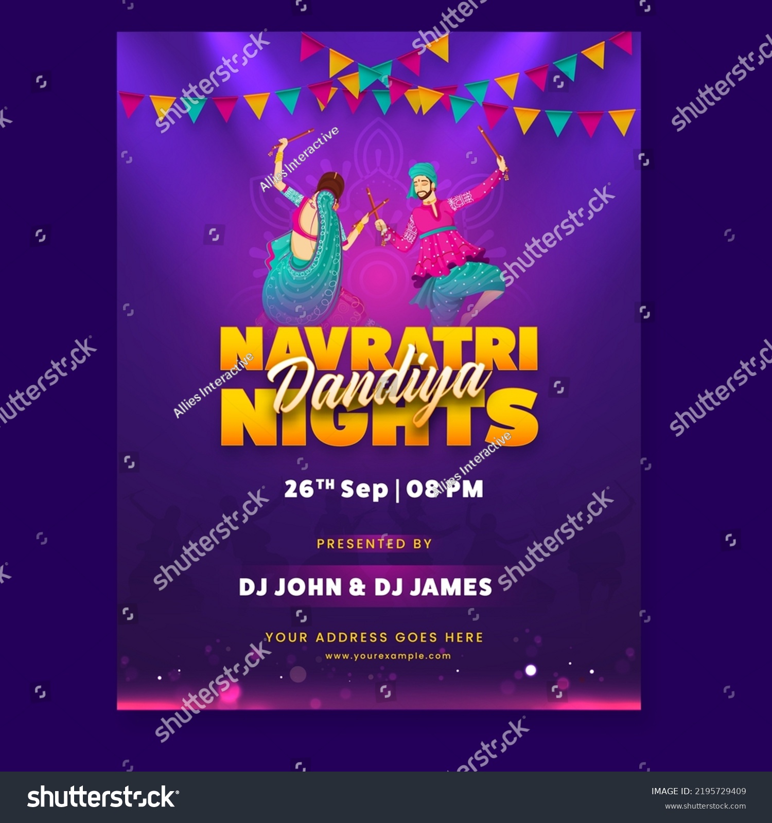 SVG of Navratri Dandiya Nights Party Invitation Card With Indian Couple Dancing And Event Details. svg