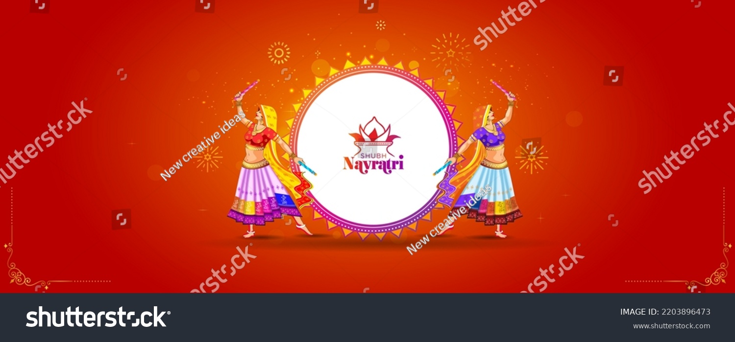 SVG of Navratri festival banner template. Kalash Puja and dandiya dance background. svg