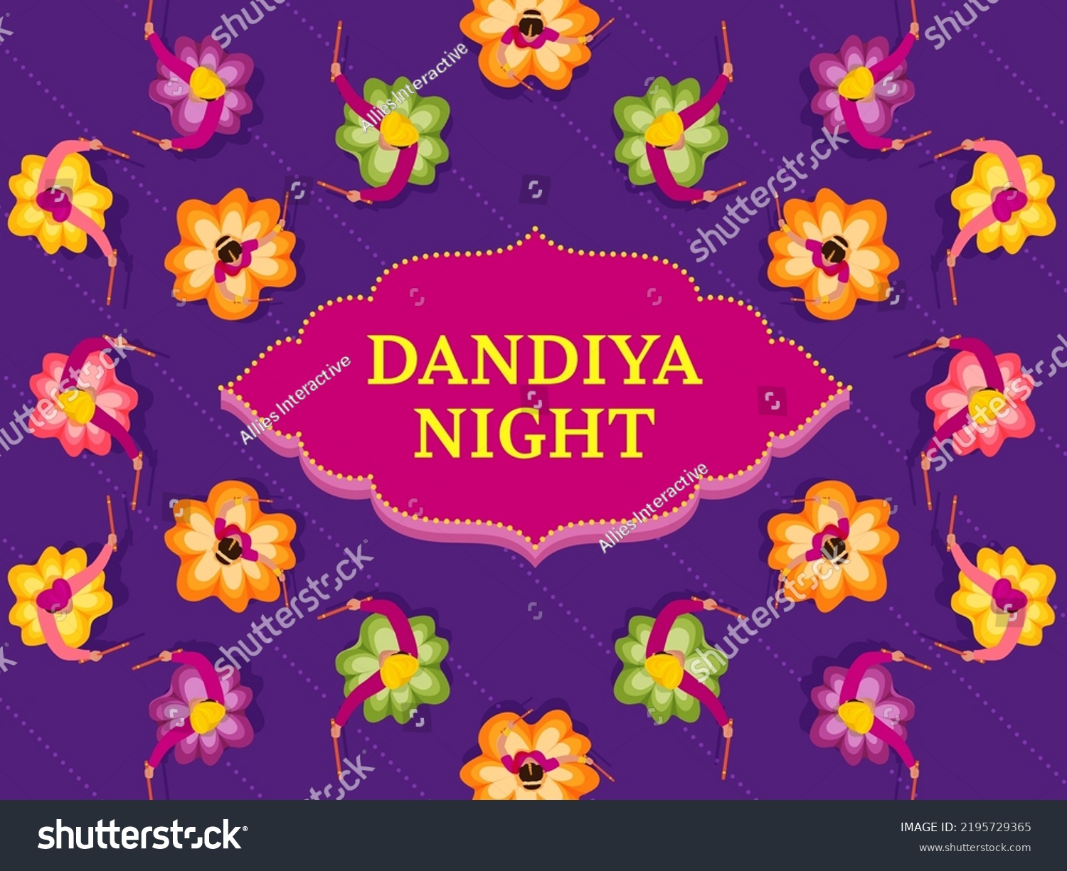 SVG of Navratri Night Celebration Background With Top View Of Indian People Playing Dandiya. svg