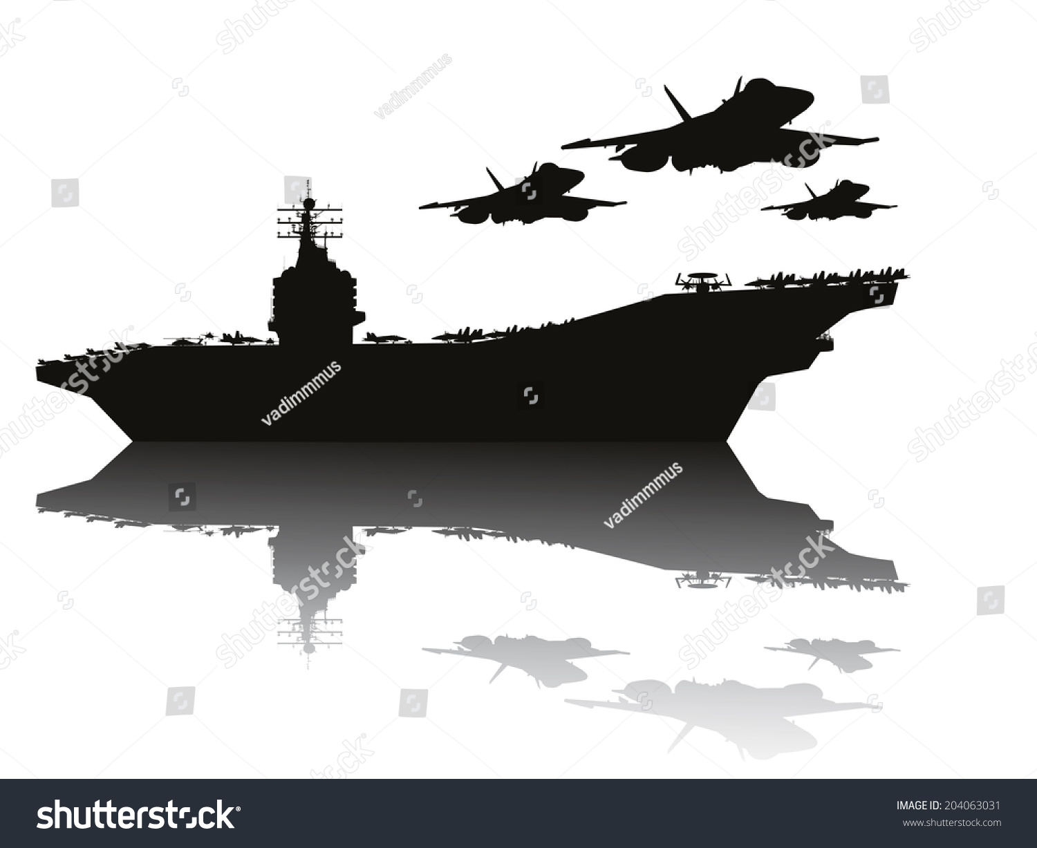 海軍の力 航空母艦と飛行機 ベクター画像シルエット のベクター画像素材 ロイヤリティフリー
