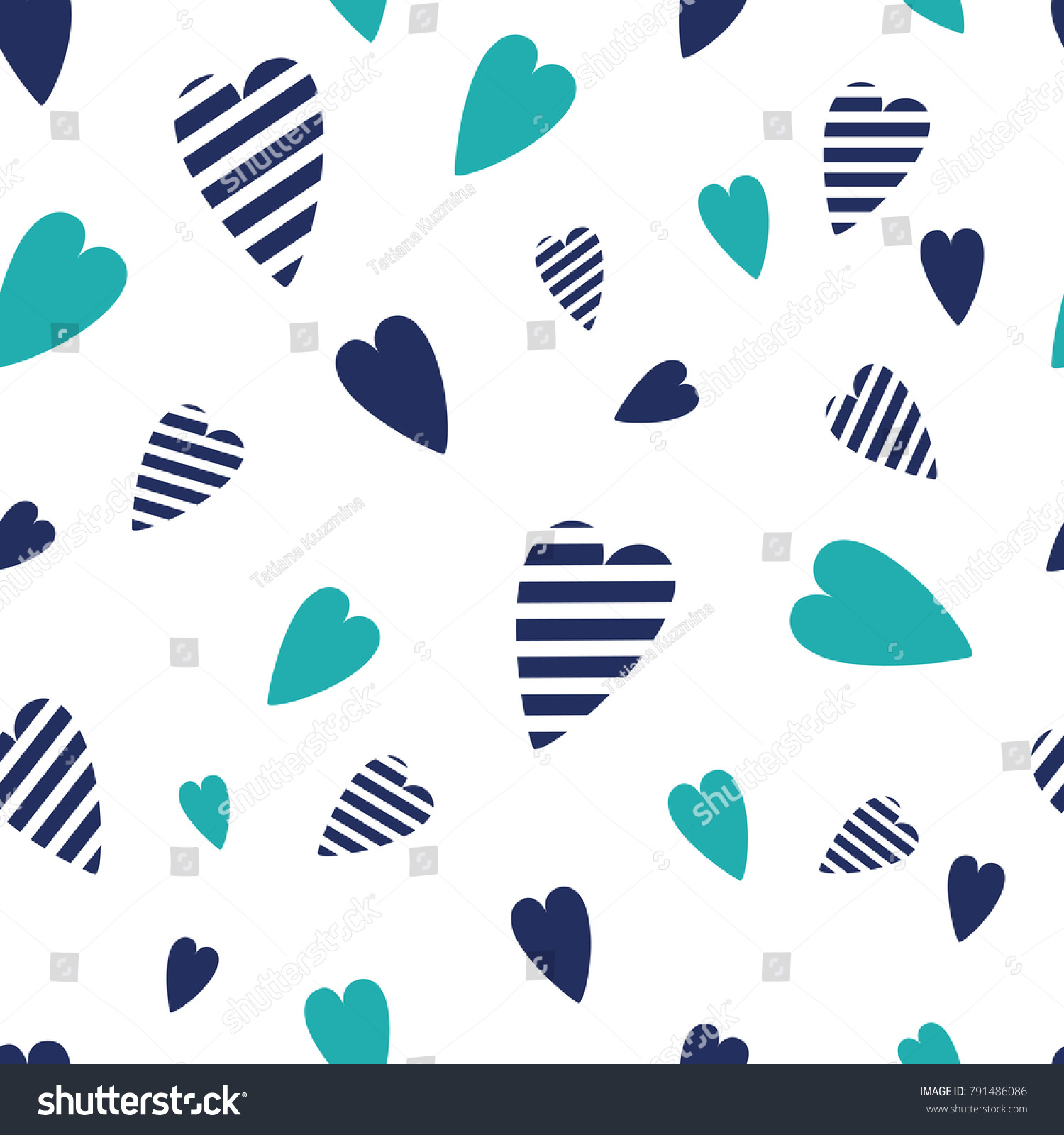 Navy Vector Seamless Patterns Wave Heart Stock Vector Royalty Free