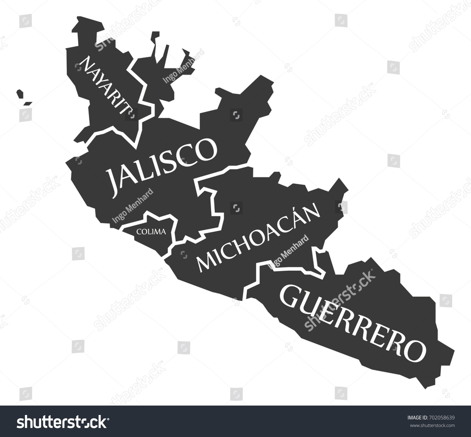 Map Of Nayarit And Jalisco Nayarit Jalisco Colima Michoacan Guerrero Map Stock Vector (Royalty Free)  702058639 | Shutterstock