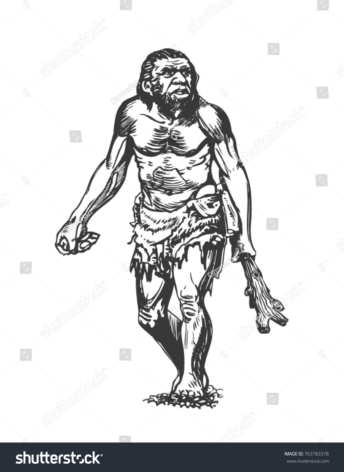 SVG of Neanderthal with a cudgel. Graphic sketch. Vector svg