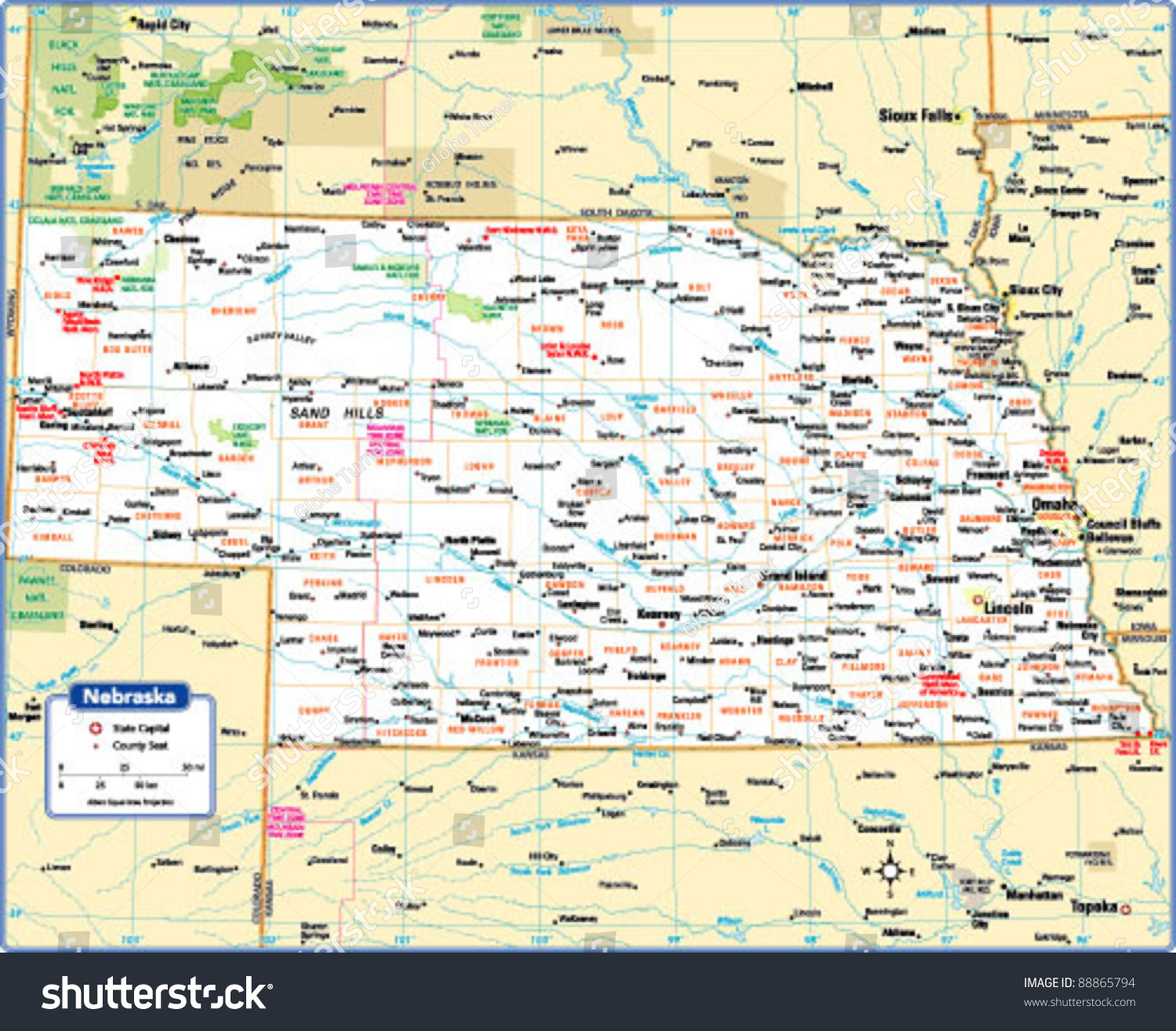 Nebraska State Map Stock Vector (Royalty Free) 88865794 | Shutterstock