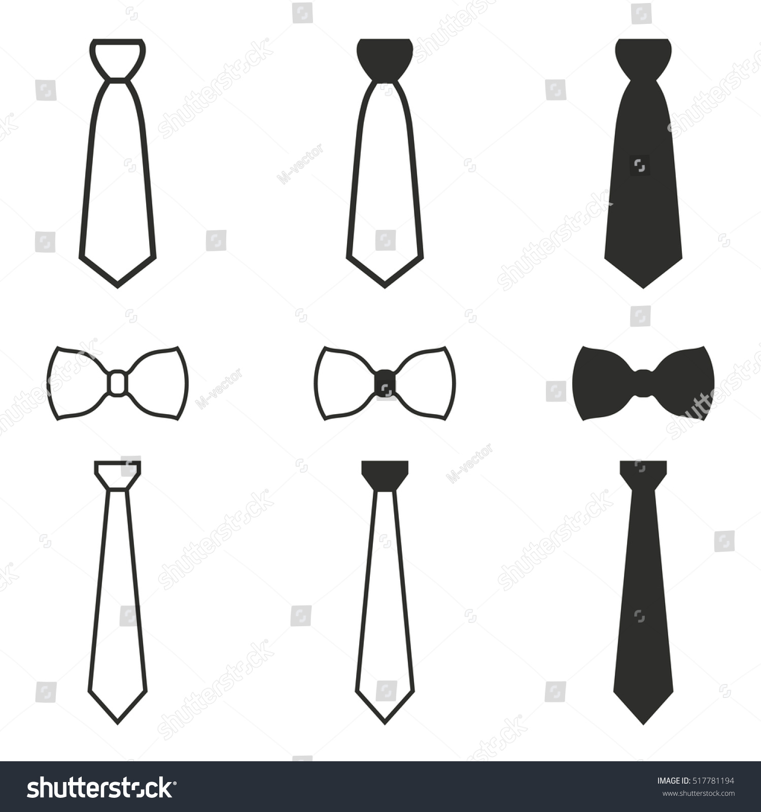 Necktie Vector Icons Set Black Illustration Stock Vector 517781194 ...