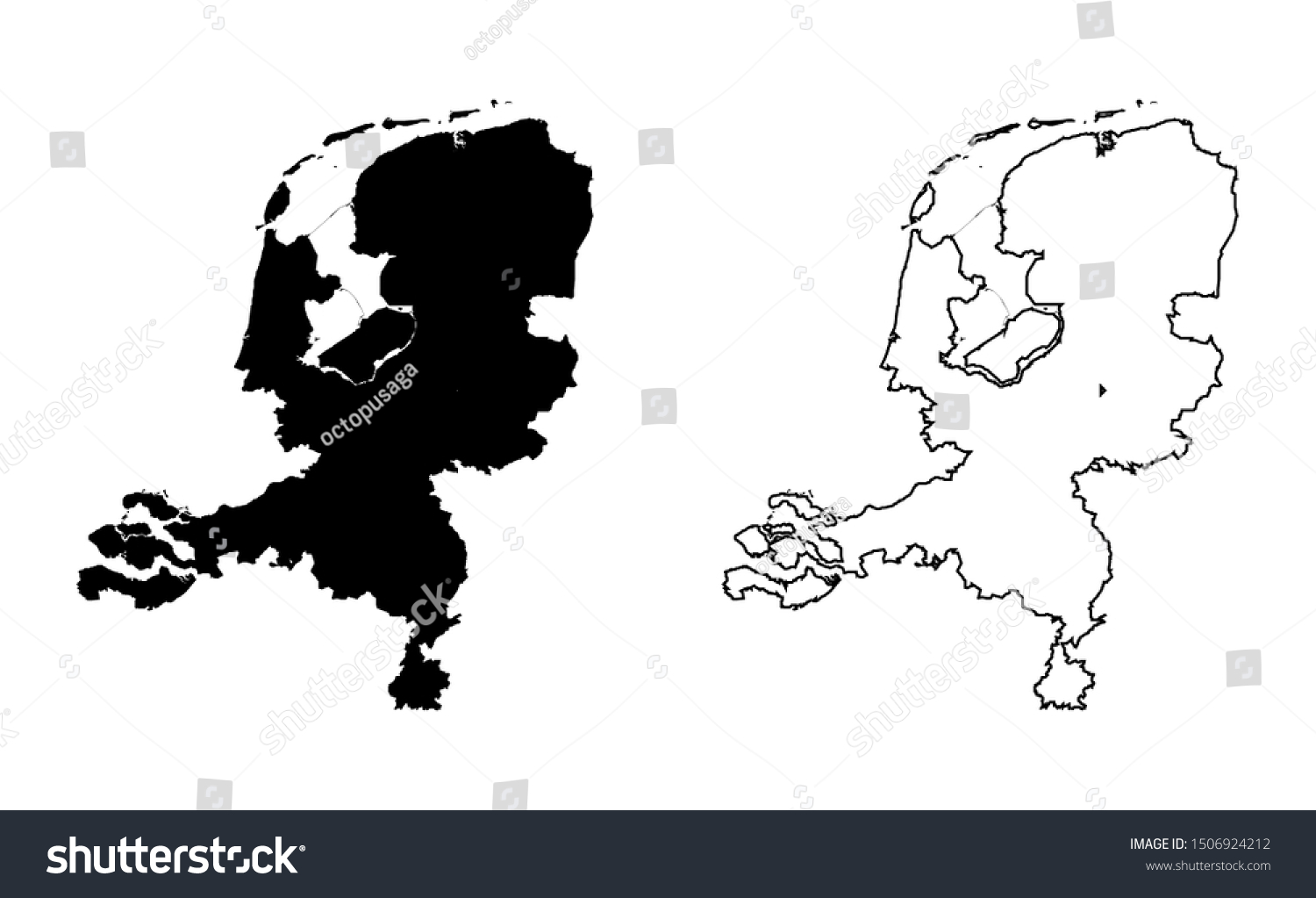 Nederland Map Vector Silhouette Blank Outline Stock Vector Royalty Free 1506924212