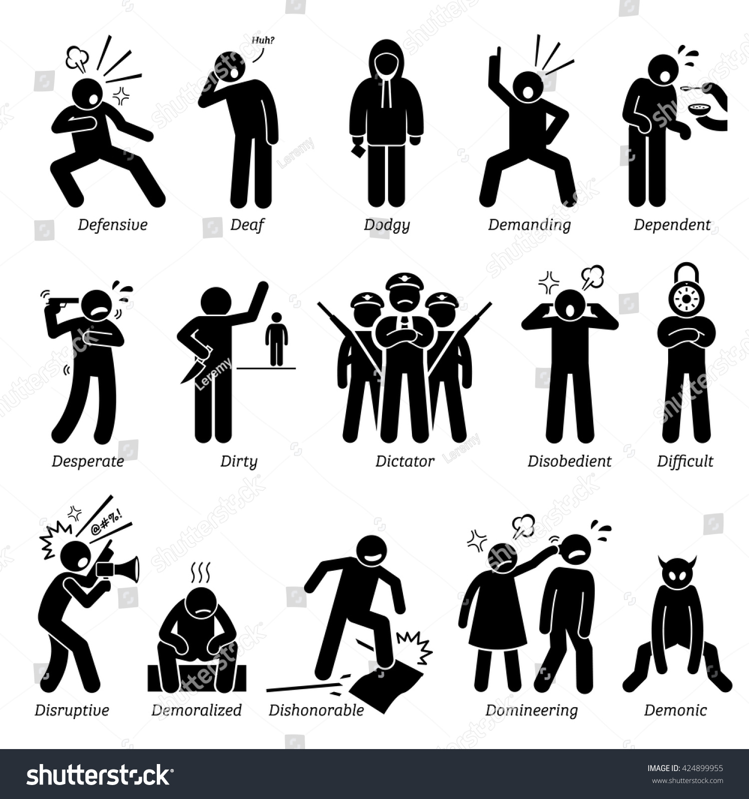 Negative Personalities Character Traits. Stick Figures Man Icons ...