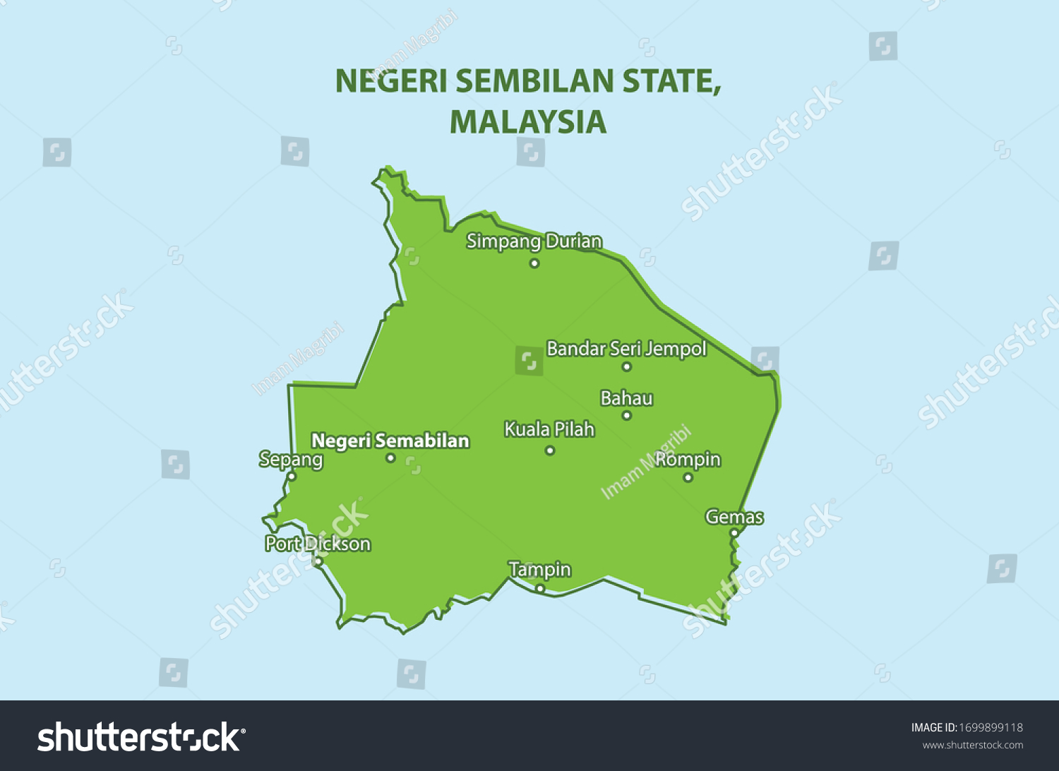 Negeri Sembilan State Map Malaysia Country Stock Vector Royalty Free 1699899118