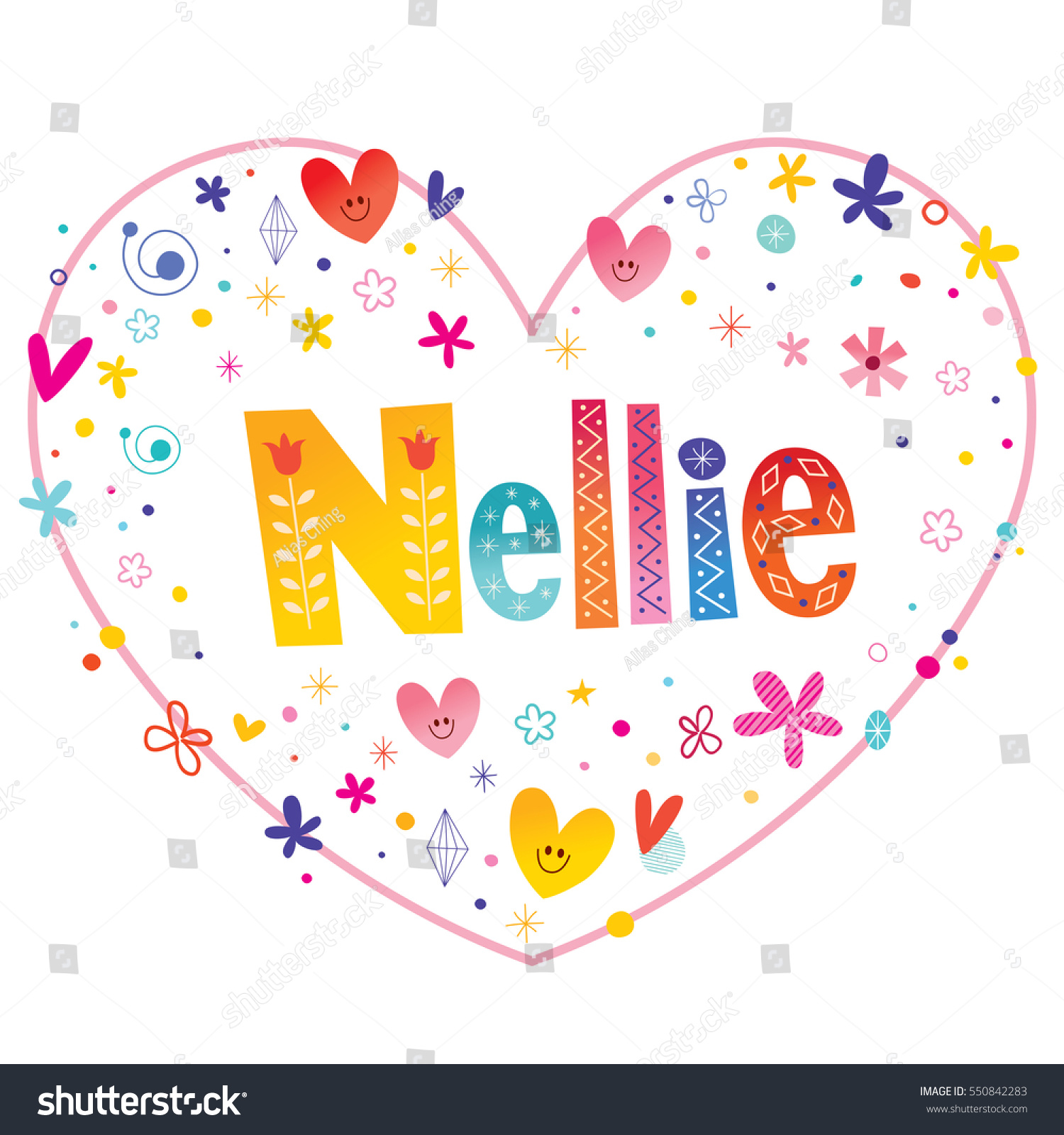 SVG of Nellie girls name decorative lettering heart shaped love design svg