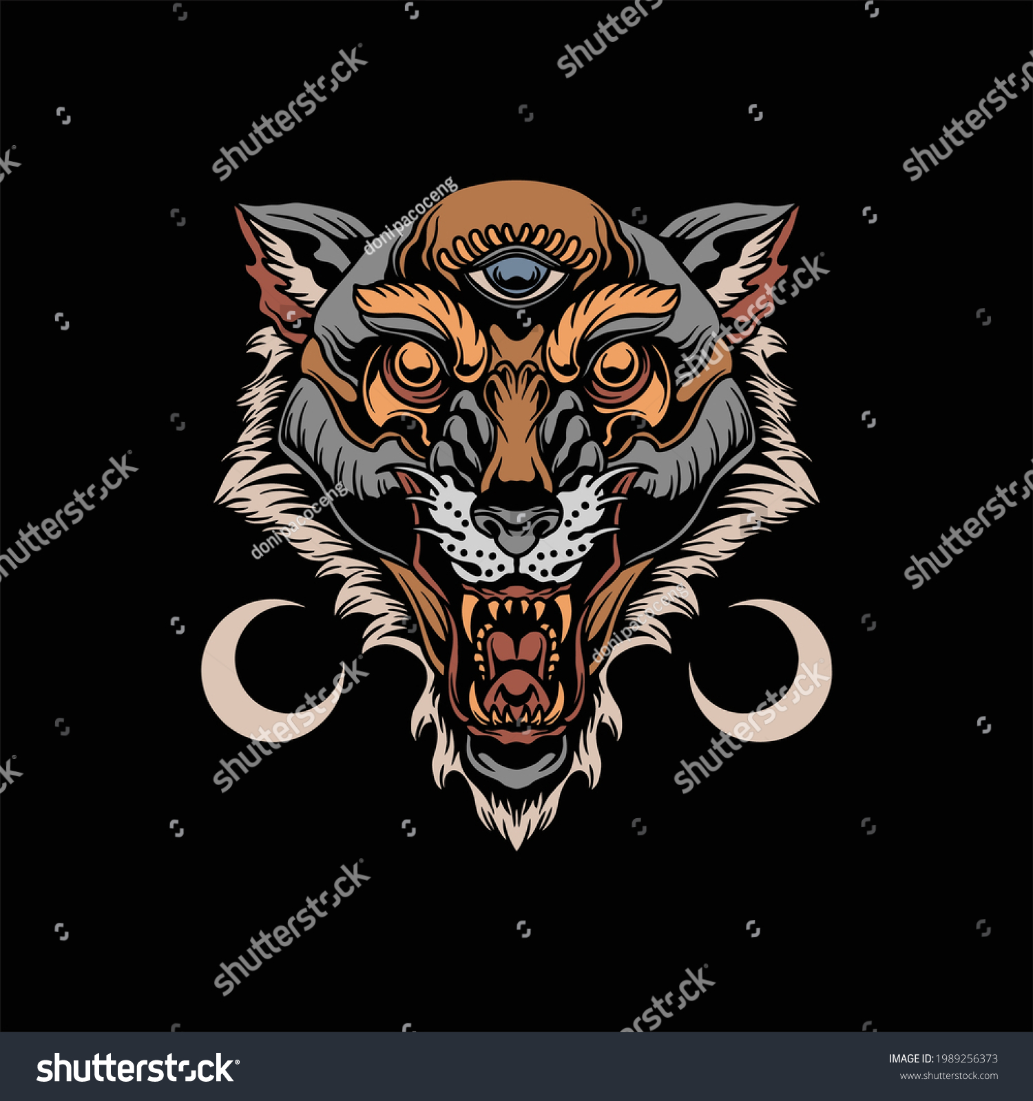 Neo Traditional Wolf Tattoo Vector Design Stock Vector (Royalty Free ...