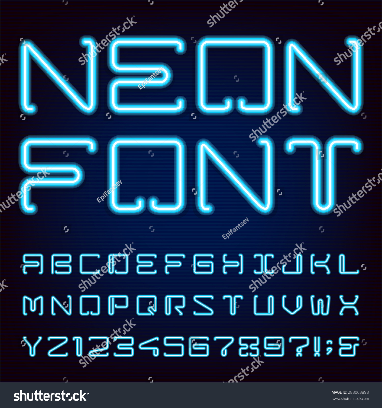 Neon Blue Light Alphabet Vector Font techno Stock Vector 283063898 ...