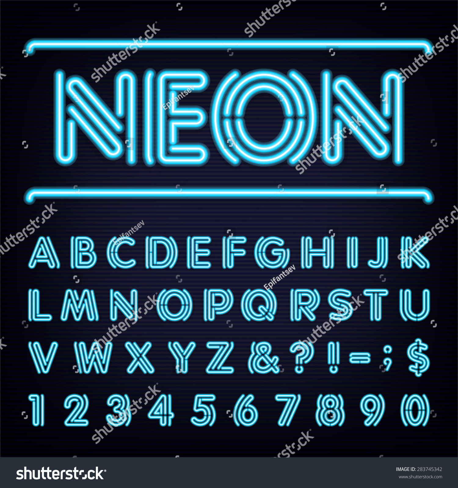 Neon Blue Light Alphabet Vector Font. Ttype Letters, Numbers And ...