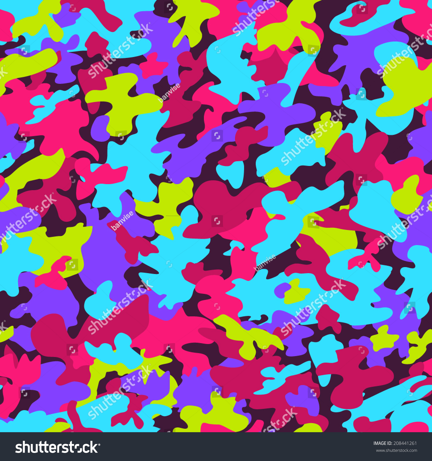 Neon Colorful Camouflage Seamless Patterns Vector Stock 