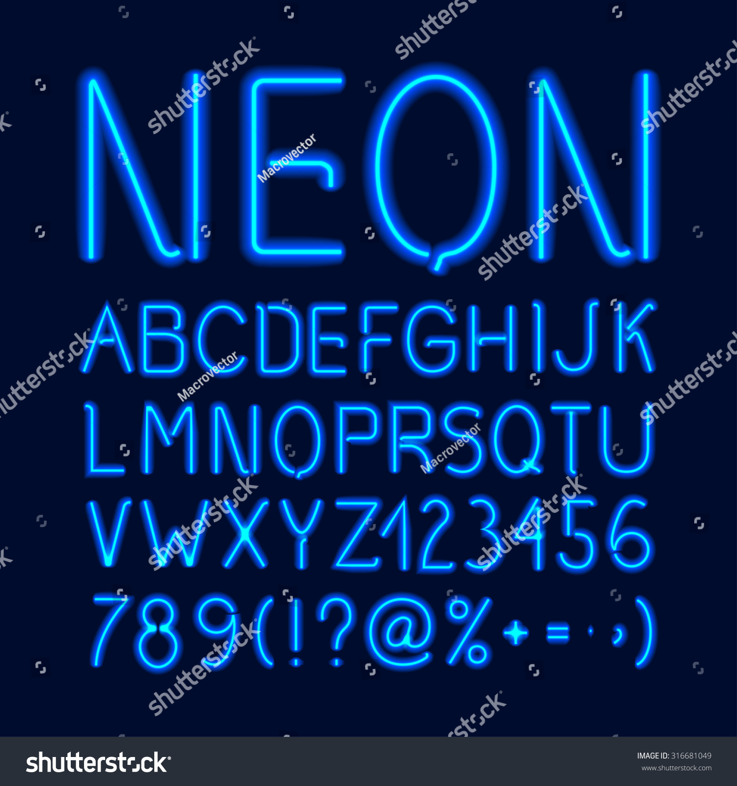 Neon Glow Alphabet Blue Letters Numbers Stock Vector 316681049 ...