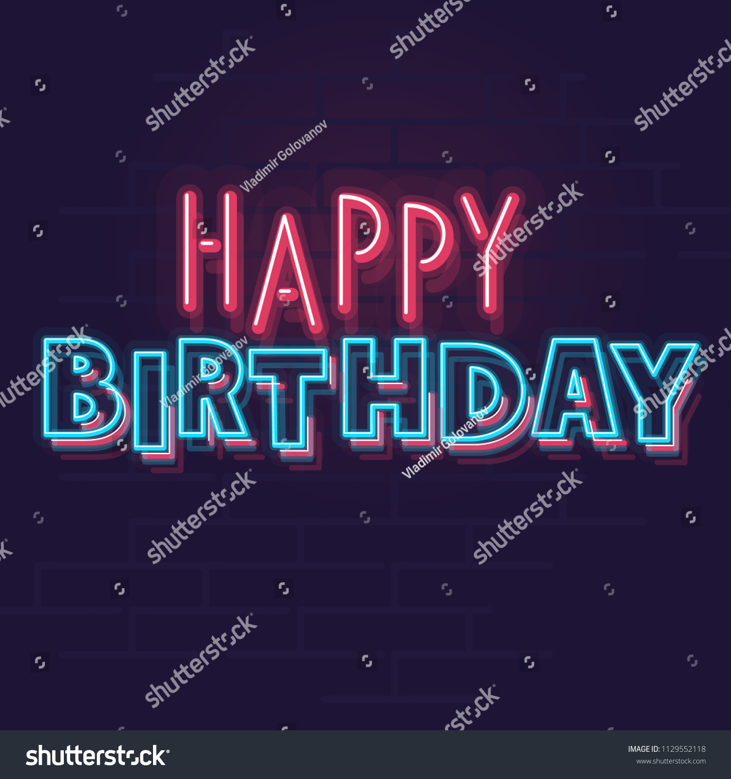 Neon Happy Birthday Typography Night Illuminated Stock Vector (Royalty ...