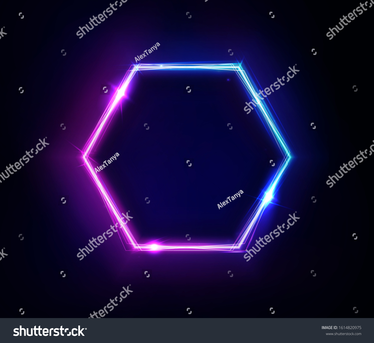 Neon Hexagon Frame Neon Lights Sign Stock Vector (Royalty Free ...