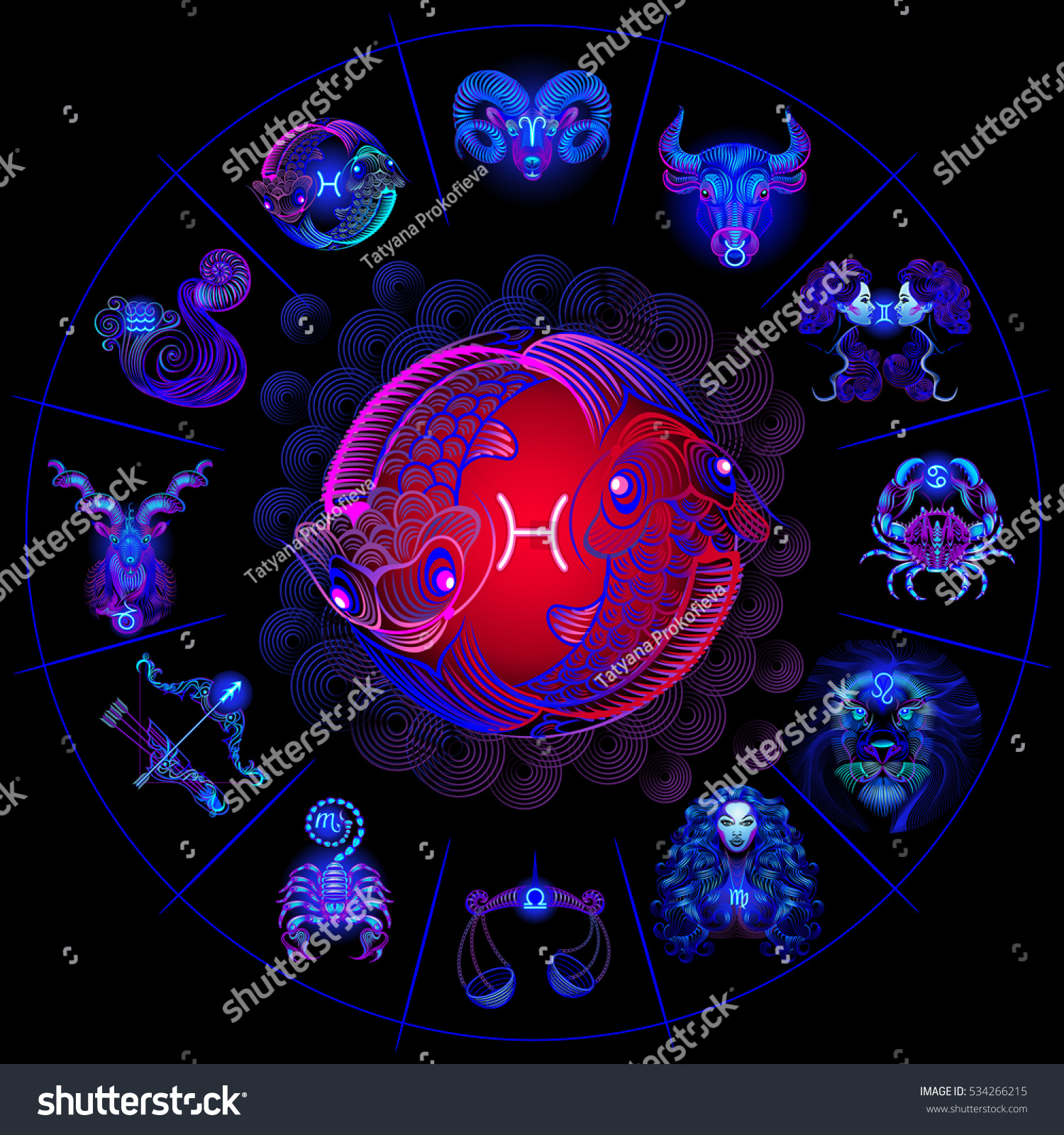 Neon Horoscope Circle Signs Zodiac Set Stock Vector 534266215 - Shutterstock