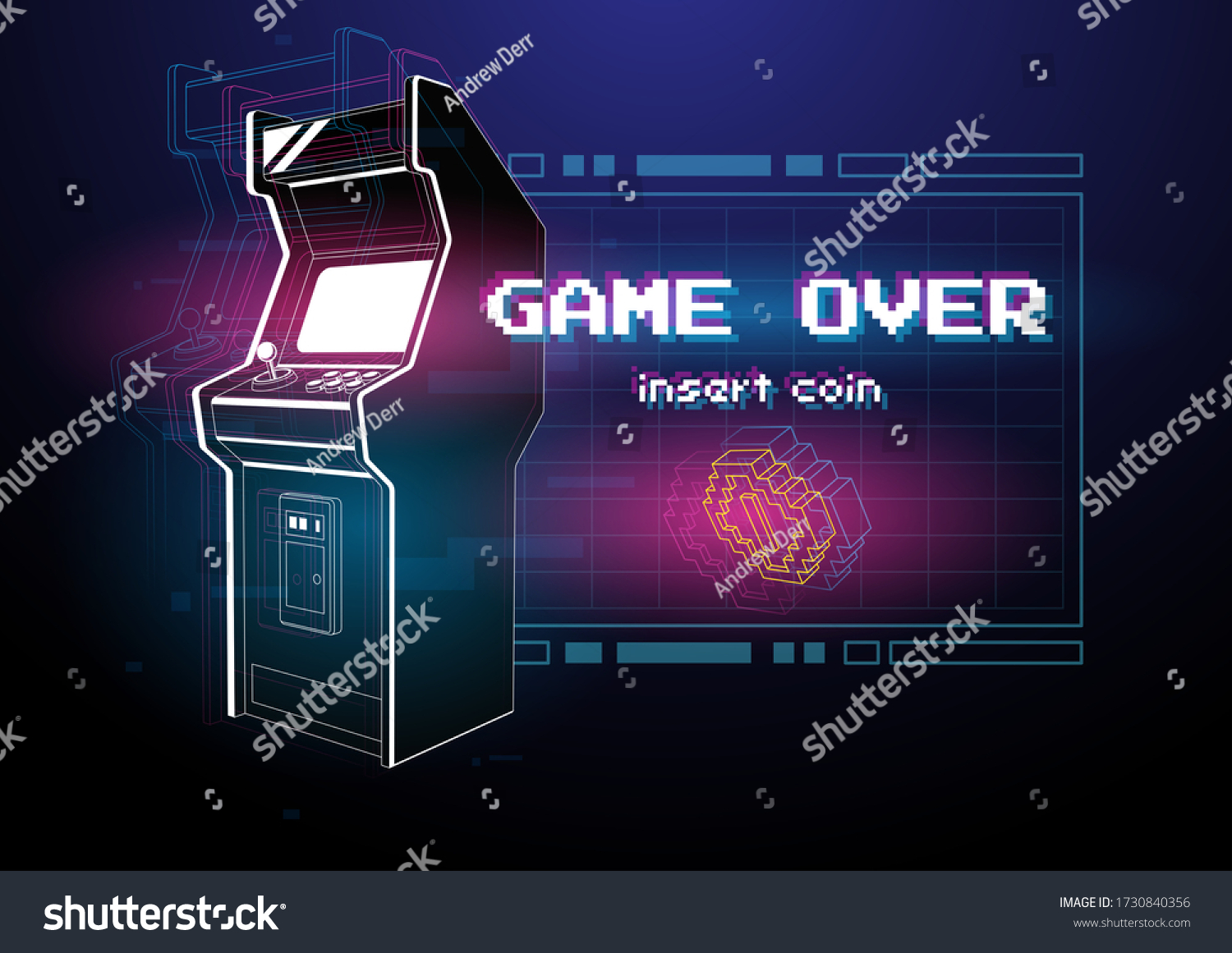 Neon Illustration Arcade Game Machine Retro Stock Vector (Royalty Free ...