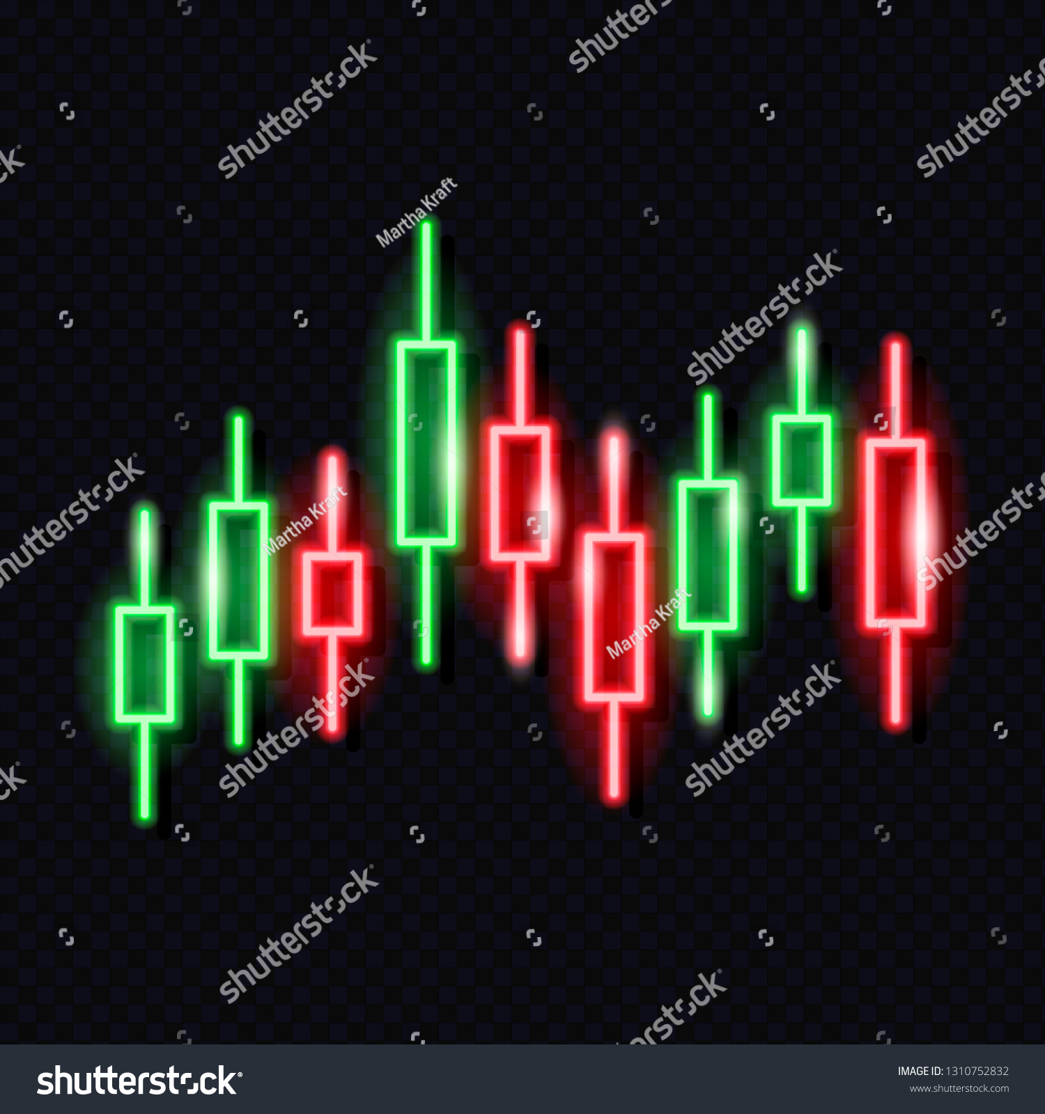 SVG of Neon japanese candlestick chart isolated on dark background. Stock exchange market concept. Financial infographics. Design element for glowing signboard. Vector 10 EPS illustration. svg