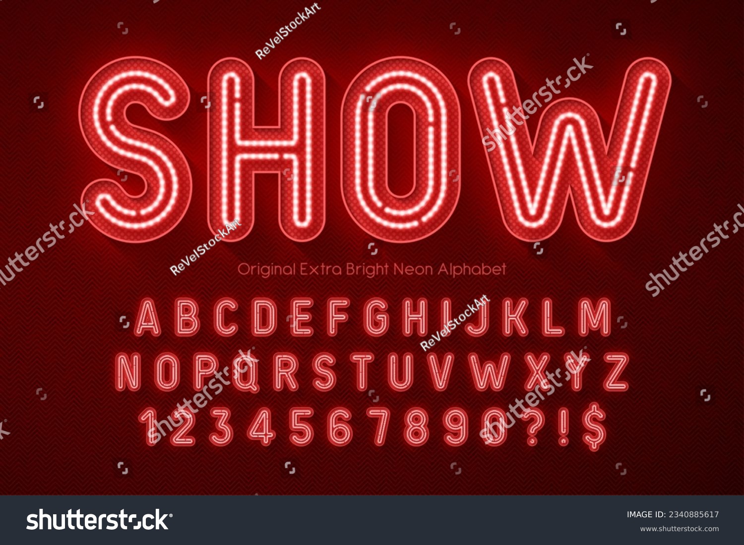 SVG of Neon light 3d alphabet, retro-futuristic original type. Swatch color control. svg