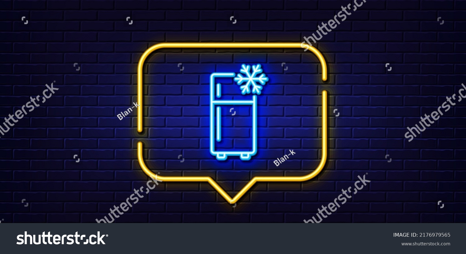 SVG of Neon light speech bubble. Single chamber refrigerator line icon. Fridge sign. Freezer storage symbol. Neon light background. Refrigerator glow line. Brick wall banner. Vector svg