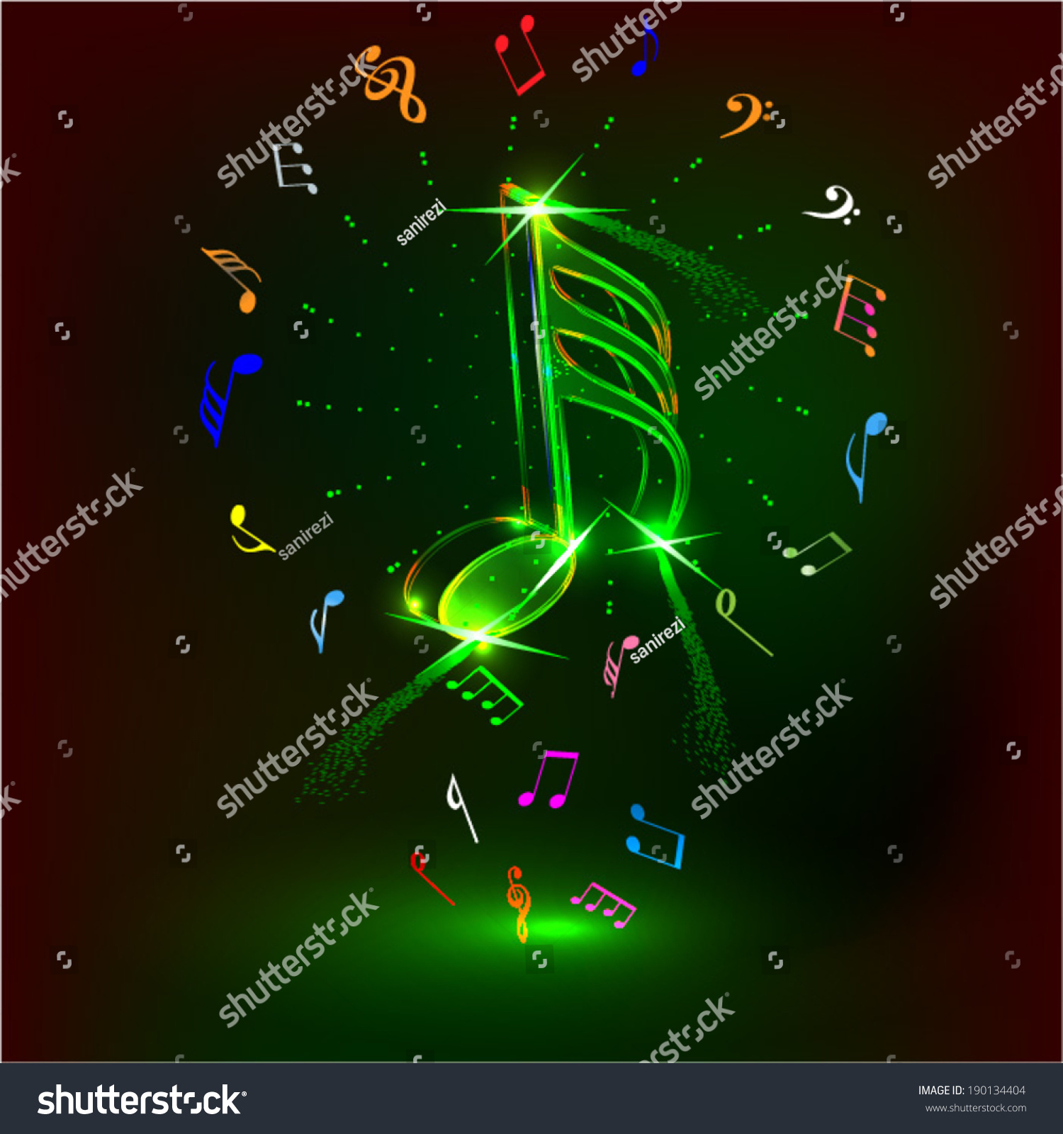 Neon Music Notes Stock Vector 190134404 - Shutterstock