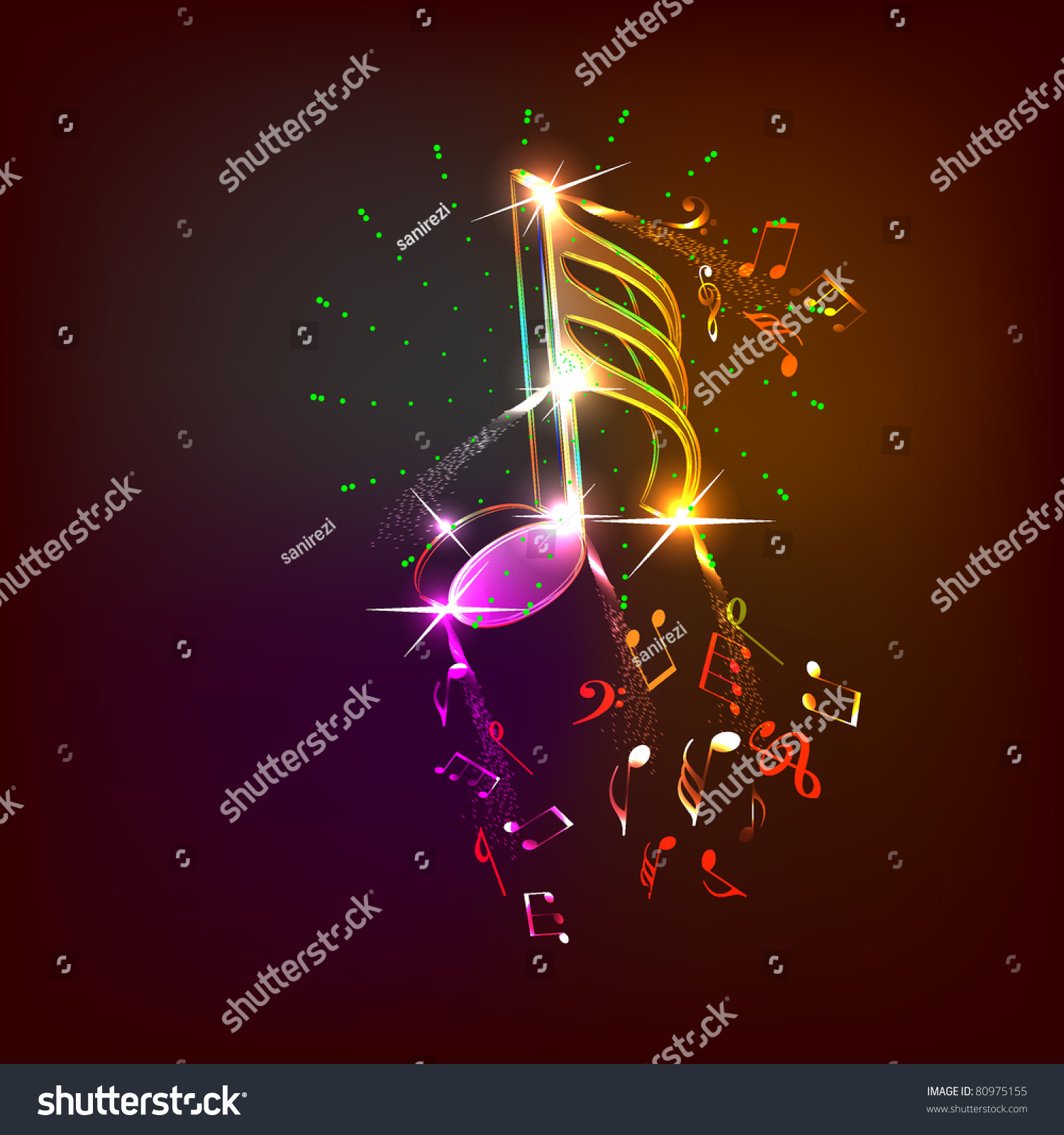 Neon Music Notes Stock Vector 80975155 - Shutterstock