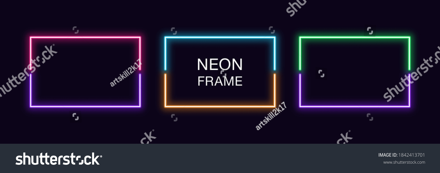 Neon Rectangle Frame Set Rectangular Neon Stock Vector (Royalty Free ...