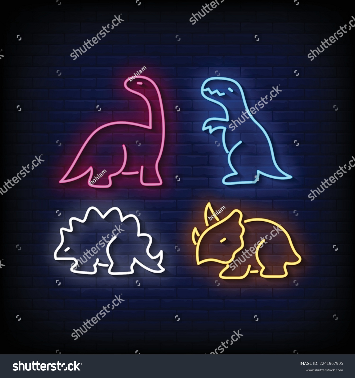 SVG of neon sign dinosaurs with brick wall background vector illustration svg