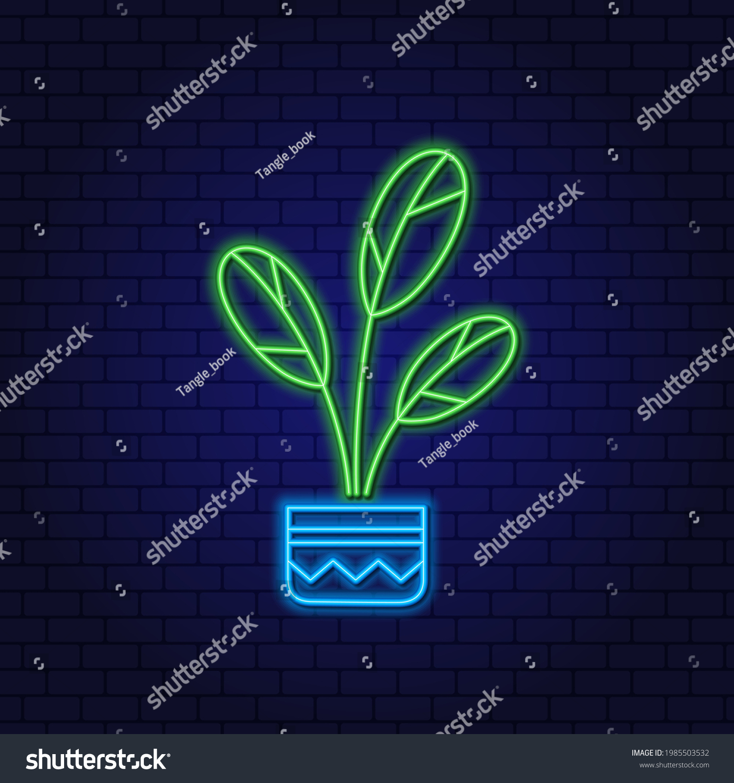 Neon Sign Home Plant Large Leaves Stock Vector (Royalty Free