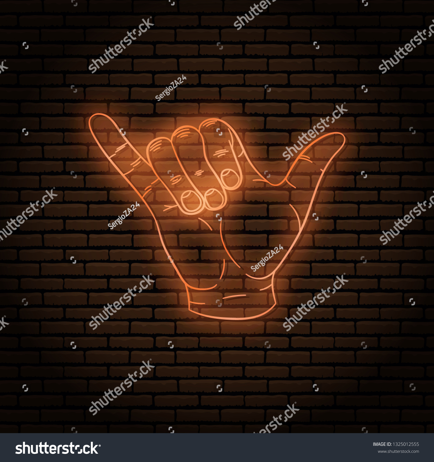 Neon Sign Orange Glow Hand Gesture Stock Vector Royalty Free 1325012555 Shutterstock 5696