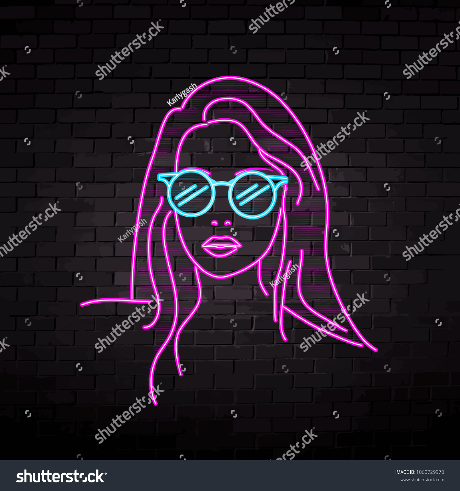 Neon Silhouette Beautiful Girl Glasses Vector Stock Vector (Royalty ...