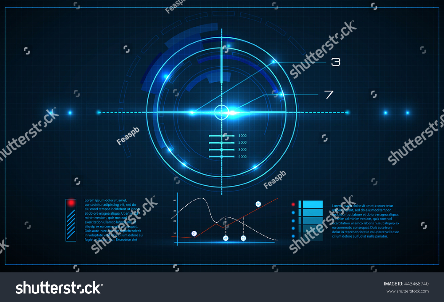 Neon Target On Blueprint Background Game Interface Element Vector Illustration Neon Target On Blueprint Background Game Interface Element Vector Illustration