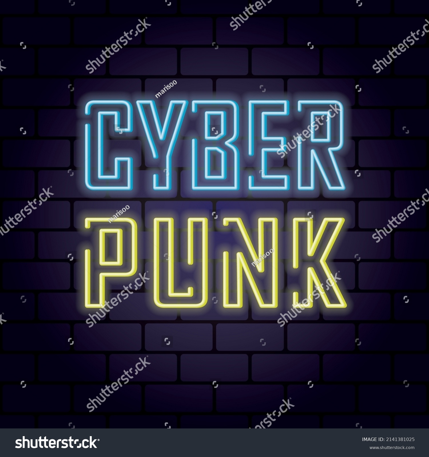 Neon Text Cyberpunk On Brick Wall Stock Vector (Royalty Free ...