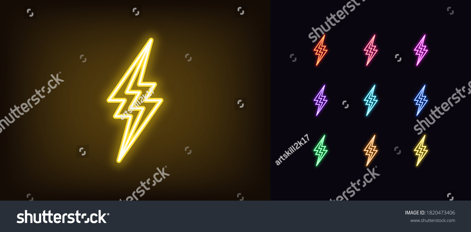 Vektor Stok Neon Thunderbolt Icon Glowing Neon Lightning Tanpa Royalti