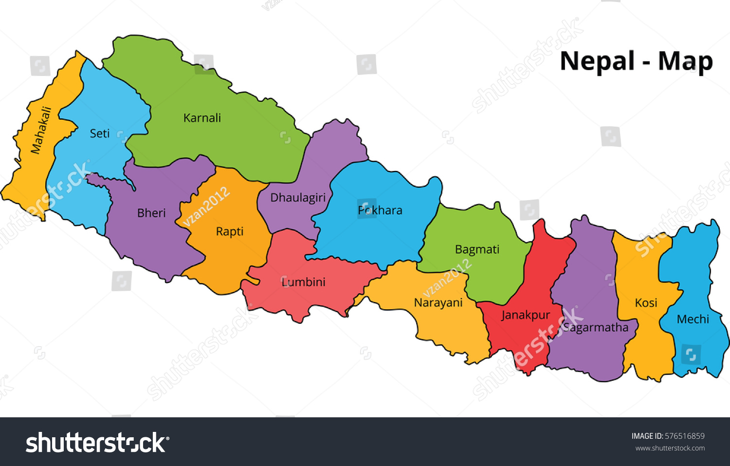 National Map Of Nepal Nepal Country Illustration Map Flat Colors Stock Vector (Royalty Free)  576516859 | Shutterstock