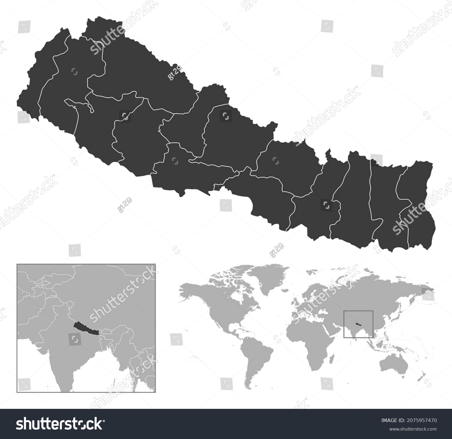 Nepal Detailed Country Outline Location On Stock Vector (Royalty Free ...