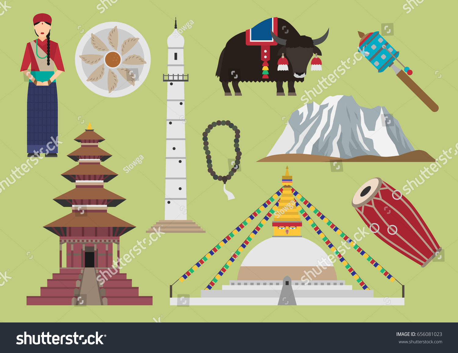 ネパールイラスト ベクター画像 ランドマーク 旅行 食べ物 文化 のベクター画像素材 ロイヤリティフリー