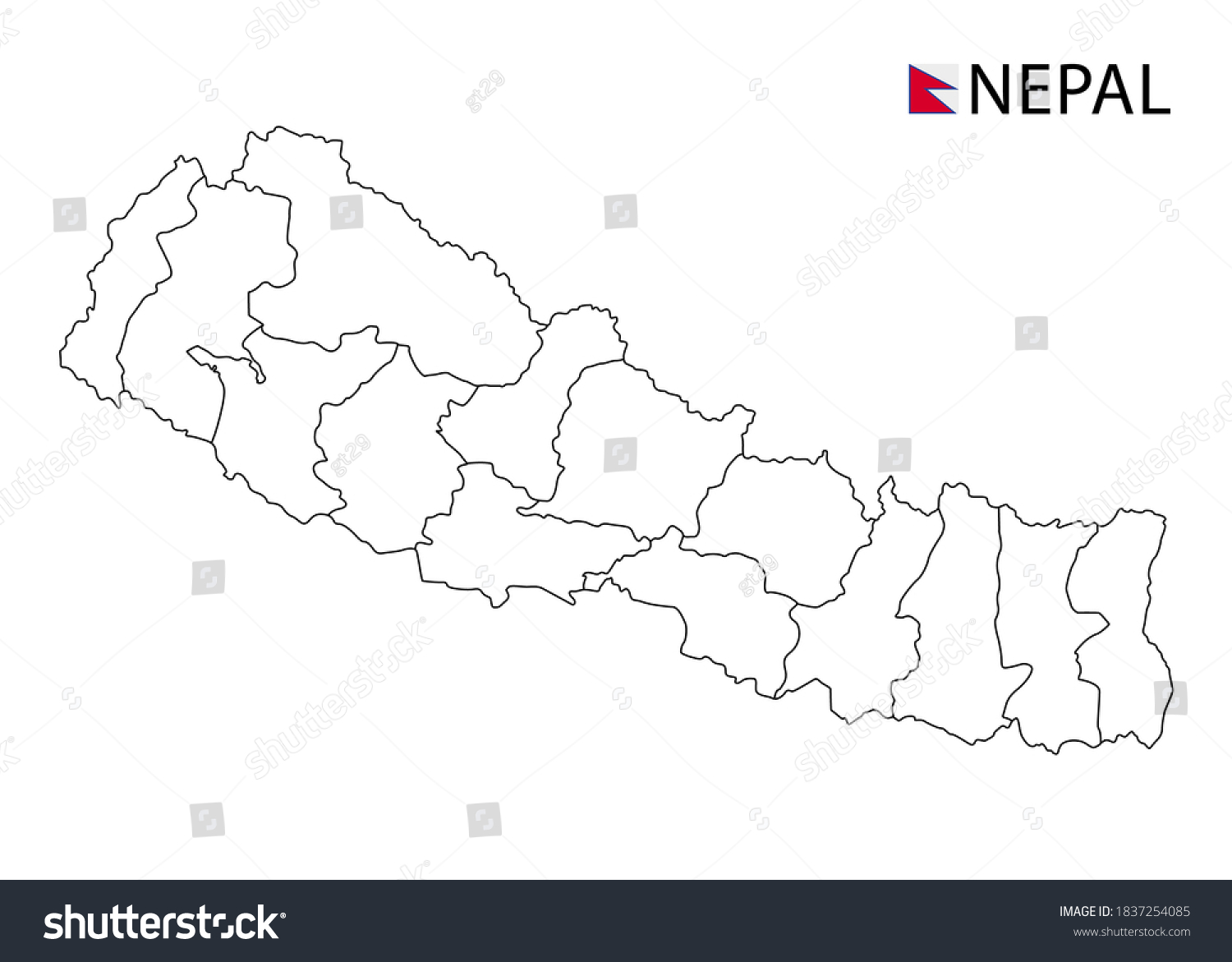 Nepal Map Black White Detailed Outline Stock Vector (Royalty Free ...