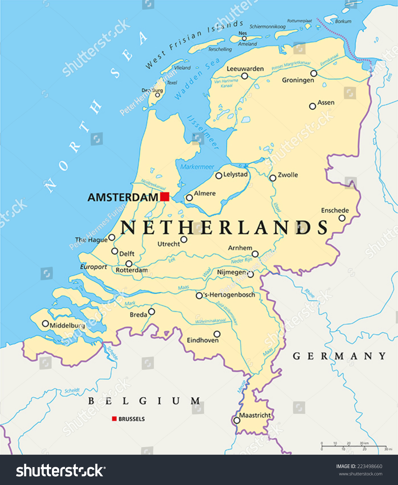 Netherlands Political Map Capital Amsterdam National Stock Vector