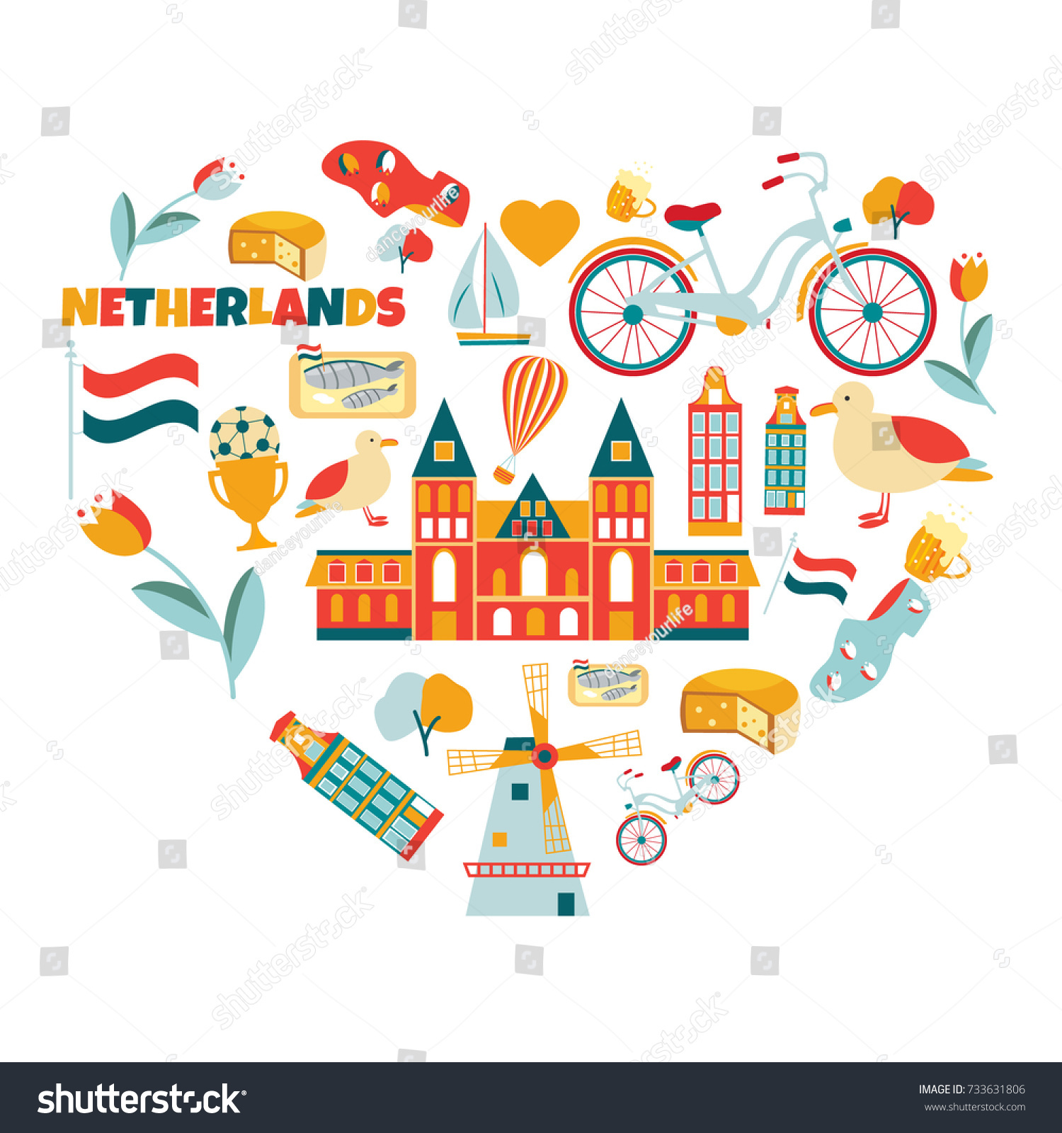 Netherlands Symbols Landmarks the Rijksmuseum Bicycle Stock Vector ...