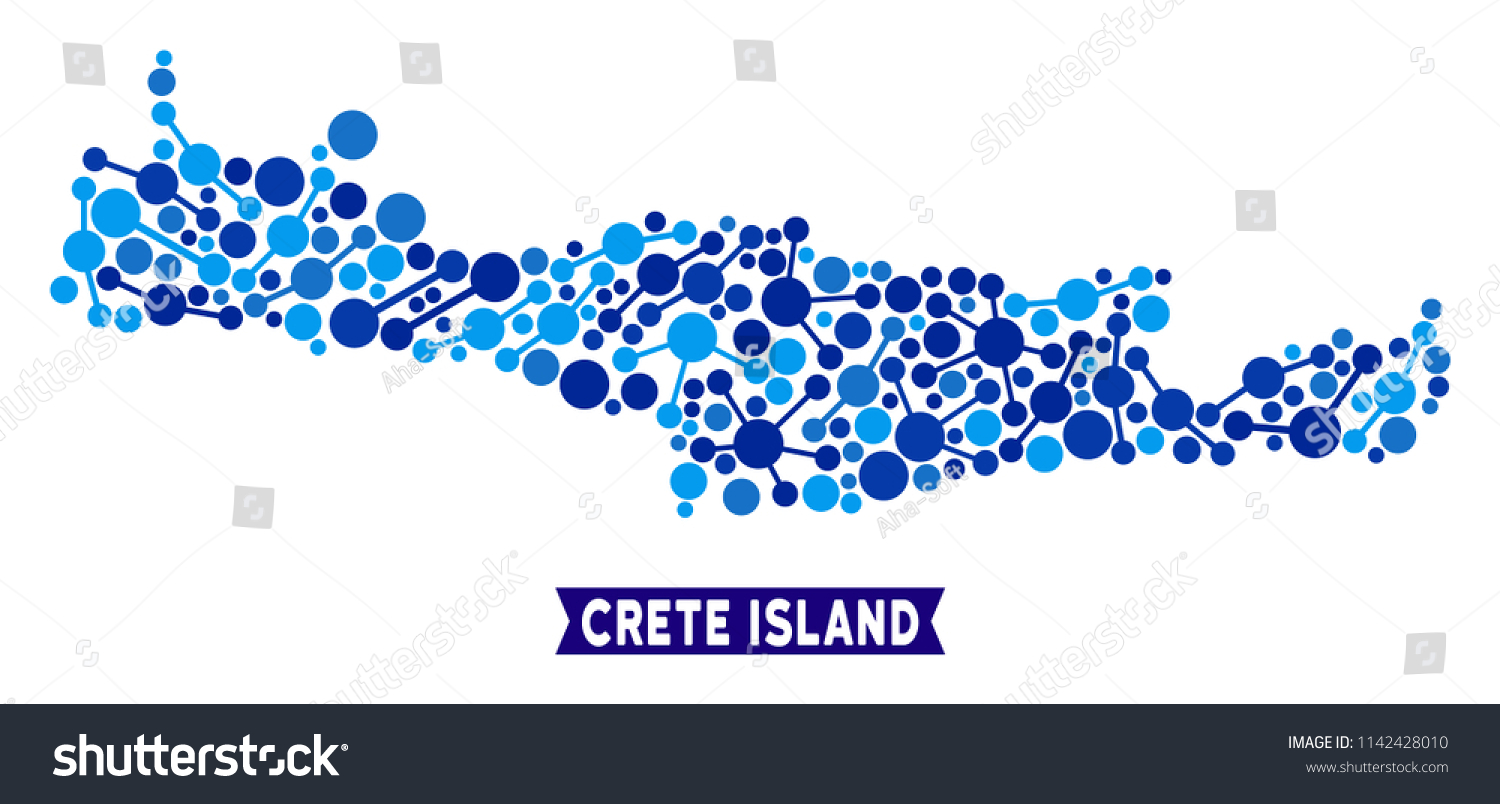 SVG of Network Crete Island map mosaic. Abstract territory plan of relations in blue color tints. Vector Crete Island map is composed of network connections. Concept of internet ditributor. svg