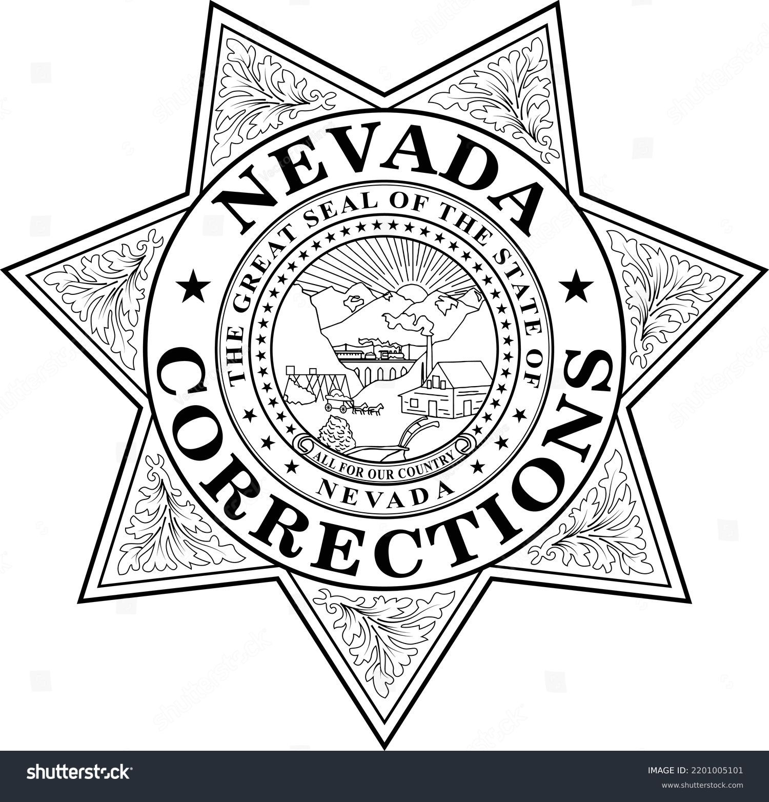 SVG of Nevada Corrections Badge Vector Black Line art 7 Pointed Star Patch svg