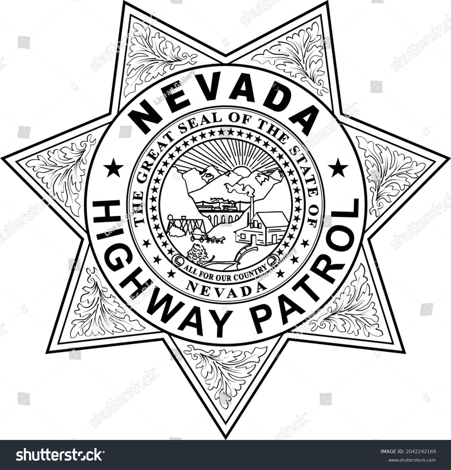 SVG of Nevada Highway Patrol Badge in black white outline or Lineart vector file. svg