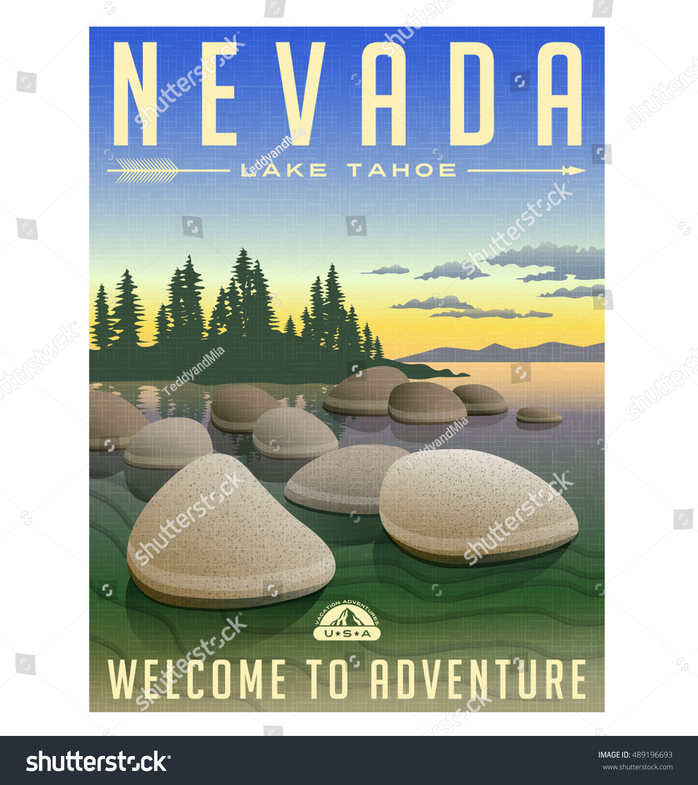 SVG of Nevada, Lake Tahoe United States retro travel poster or luggage sticker vector illustration svg